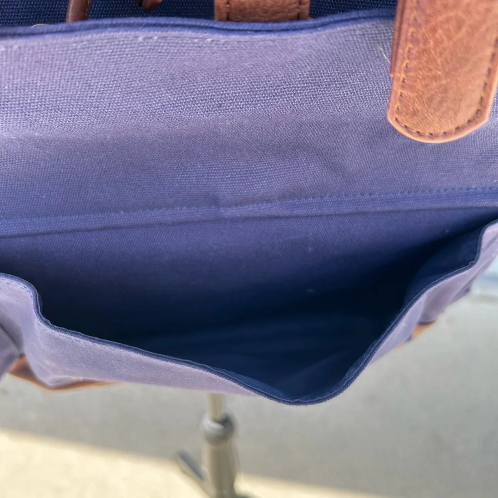 Rutland Navy and Brown Canvas Backpack EUC